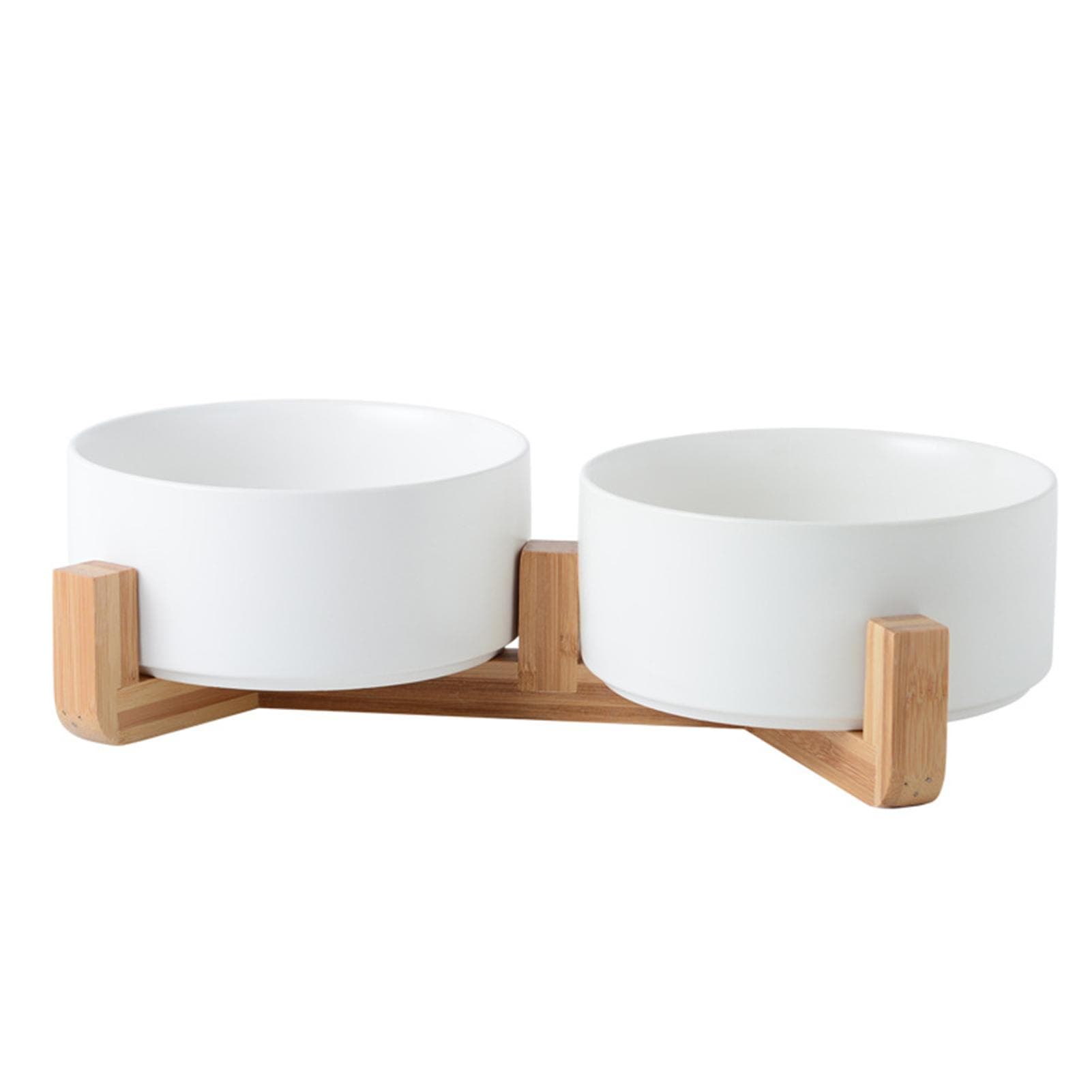 Ceramic Cat Dog Bowl with Anti-Slip Bamboo Stand Medium 15.5cm