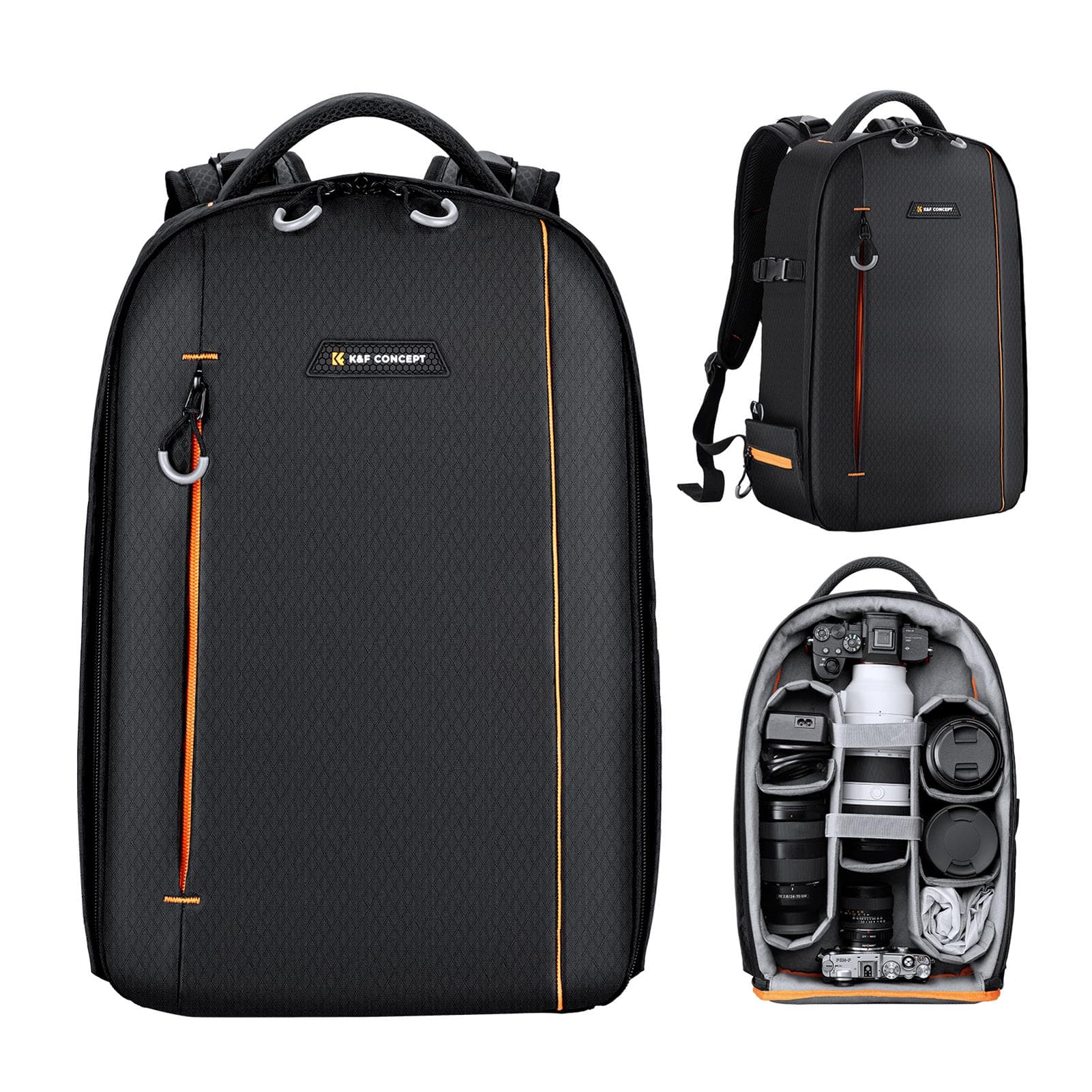 K&F CONCEPT Camera Backpack Waterproof Camera Bag 18L Large Capacity Camera Case with 15.6 Inch black
