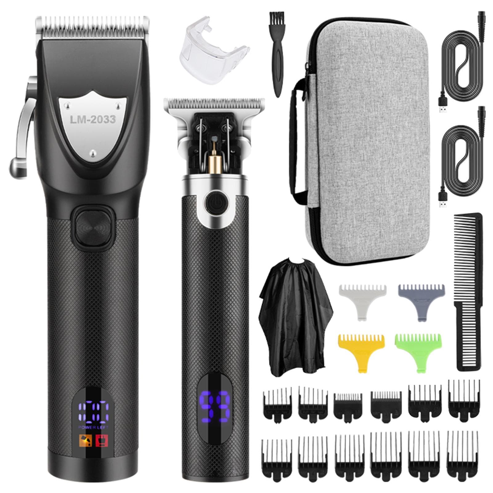 Men Hair Clippers Cordless Barber Hair Cutting Machine Kit Haircut Grooming Set LEDs Digital black