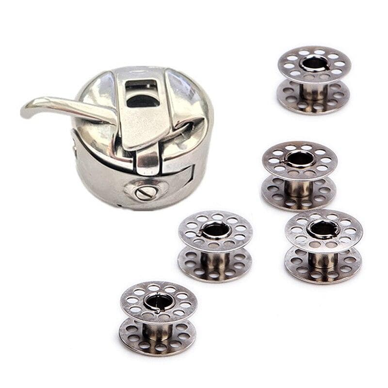 5pcs Metal Bobbins and 1pc Bobbin Case Sewing Machine Bobbin Holder for Home Sewing Machine DIY Needlework Sewing Accessories LXY