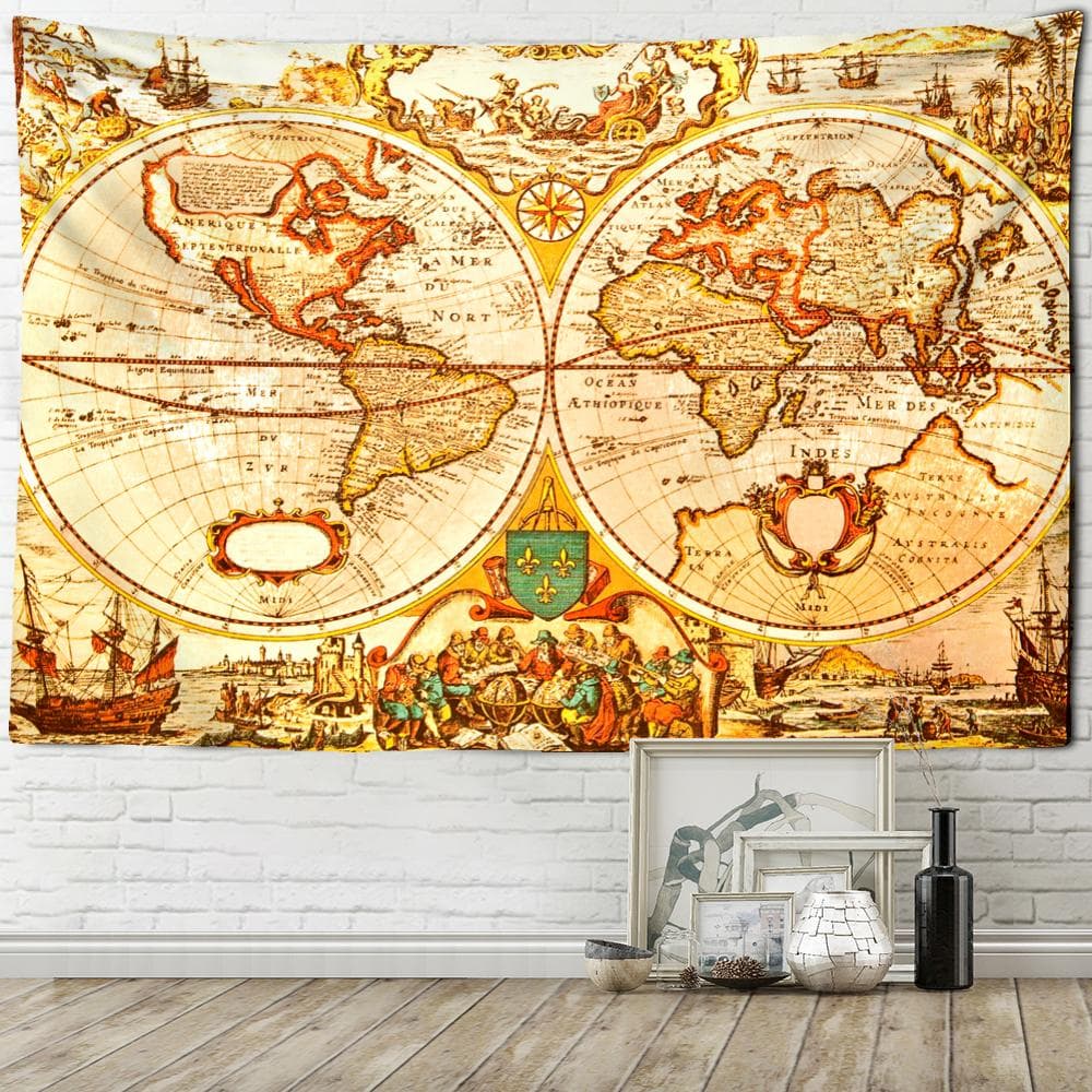 World Map Tapestry Wall Hanging Watercolor Map Letter Polyester Tablecloth Beach Towel Bohemian Hippie Room Decor 150x100 cm