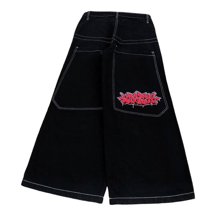 RogueWave Jeans Hip Hop Rock Embroidery Pattern Men Women New Fashion Streetwear Retro Harajuku High Waist Wide Leg Denim Pants L