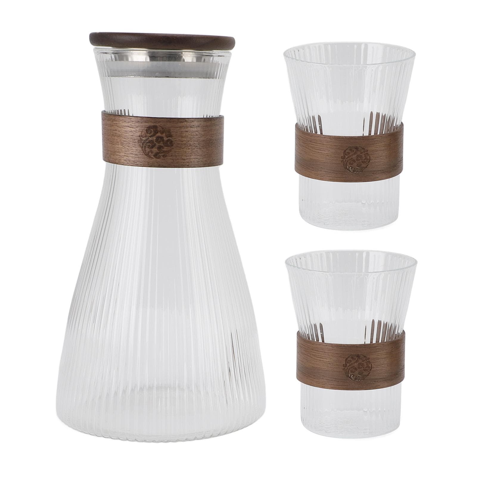 Bedside Carafe with Lid and 2 Glass Cup Set 1600ml 300ml Heatproof Coldproof High Borosilicate L(for 6.5-9kg)