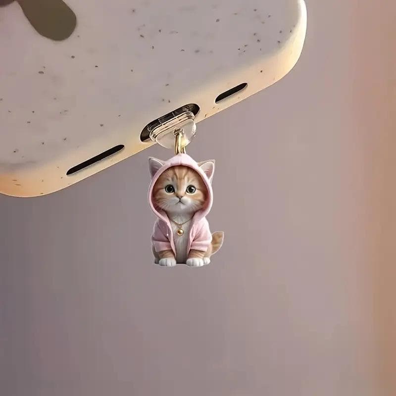 2D Acrylic Flat Cat Dust Plug For Iphone Lightning Connector And Type-C Oval Connector Dust Plug Pendant Hanging Decoration Type-C Connector
