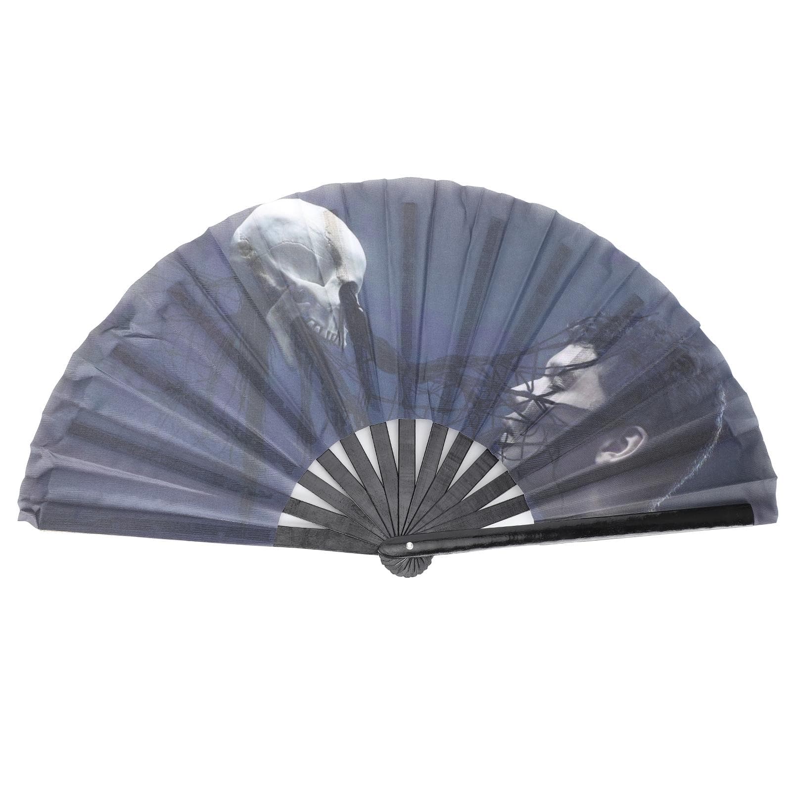 Black Skull Folding Fan Bamboo Kung Fu Fan for Festival Decoration Gifts with Storage Bag