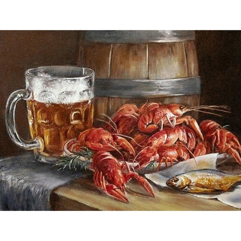 Diamond Painting Cartoon Full Round Drill Diamond Embroidery Beer Crab Cross Stitch 20X30CM