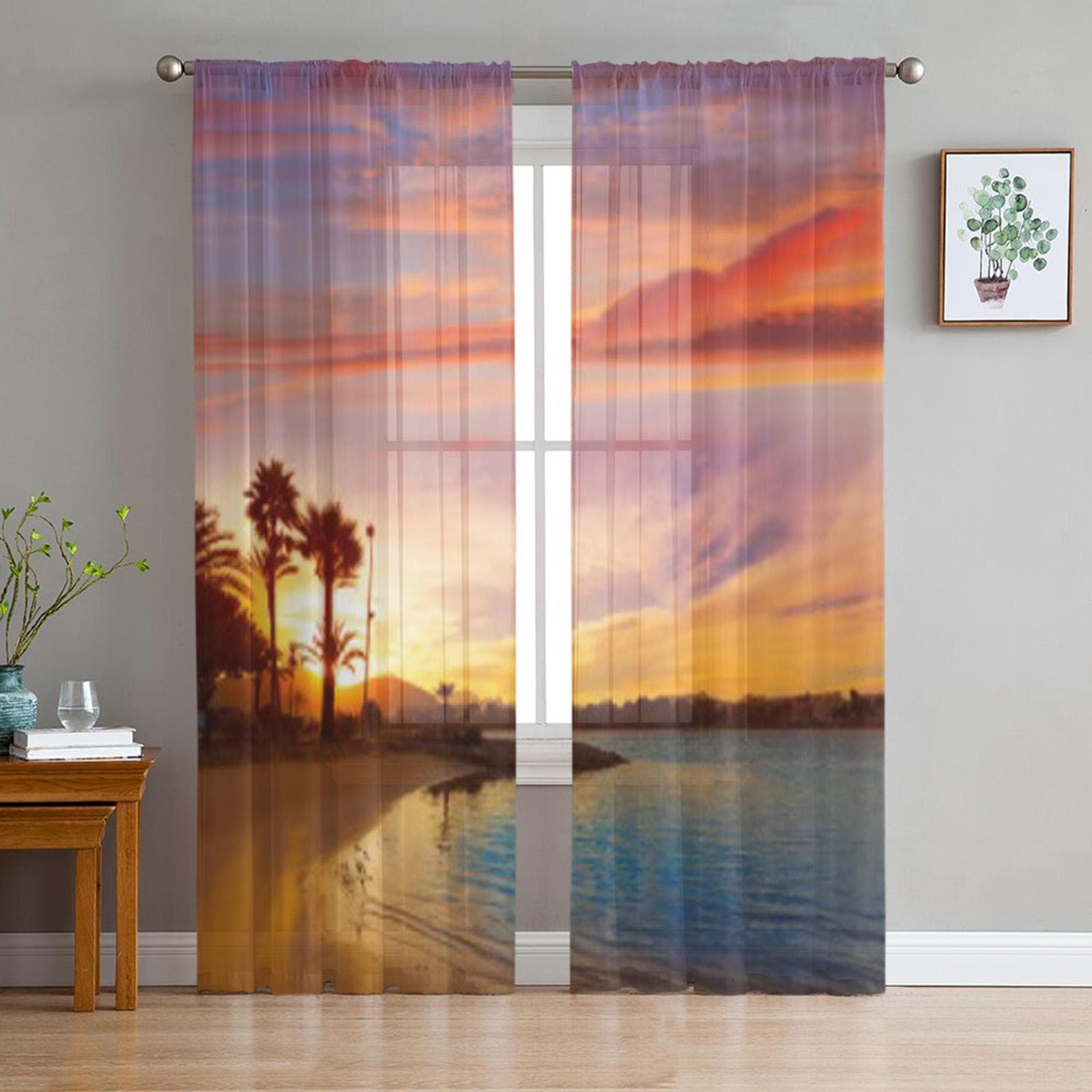 Alcudia Majorca At Sunset On The Beach Mallorca Balearic Islands Tulle Sheer Curtains for Living Room Voile Organza Curtain 135W x 114H(cm)