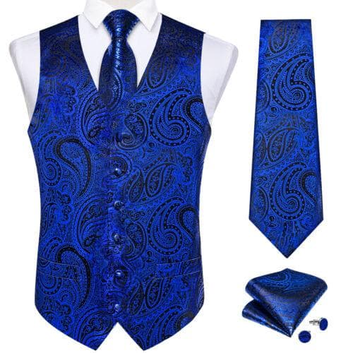 Dibangu Mens Yellow Paisley Vest Suit Waistcoat Hanky Cufflinks Tie Set Wedding S