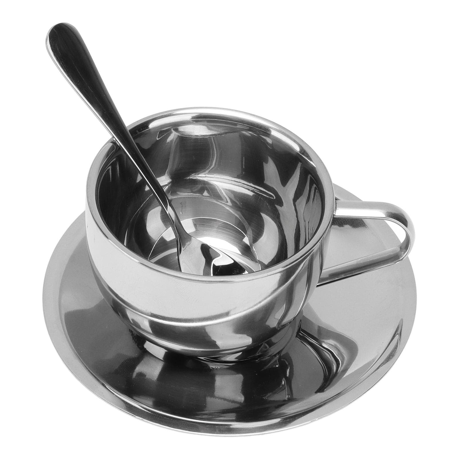 180ml Insulated Coffee Cup Set 304 Stainless Steel Double Walled Mugs Tea Cup with Saucer Spoon L(for 6.5-9kg)