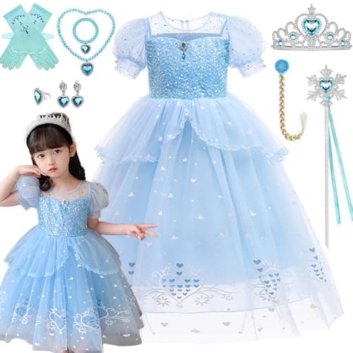 KALAOK Disney Princess Dress for Halloween, Birthdays, Parties, and More, Includes Luxury Accessories, Blue, 140cm