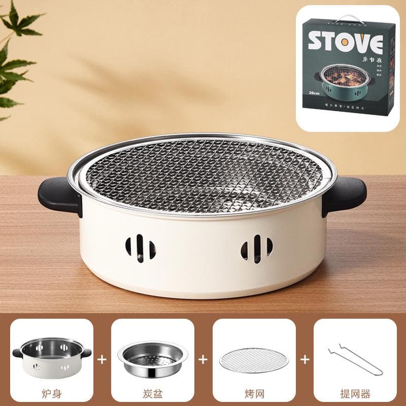 Barbecue Grill Home Portable Charcoal BBQ Grill with Grill Round Non-stick Barbecue Stove Multifunction for Outdoor Camping