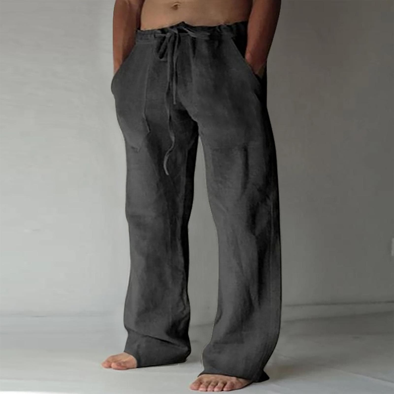 Linen Clothing For Men Natural Linen Pants For Men Contemporary Comfortable Quality Soft Linen Pocket Color Trousers XL black