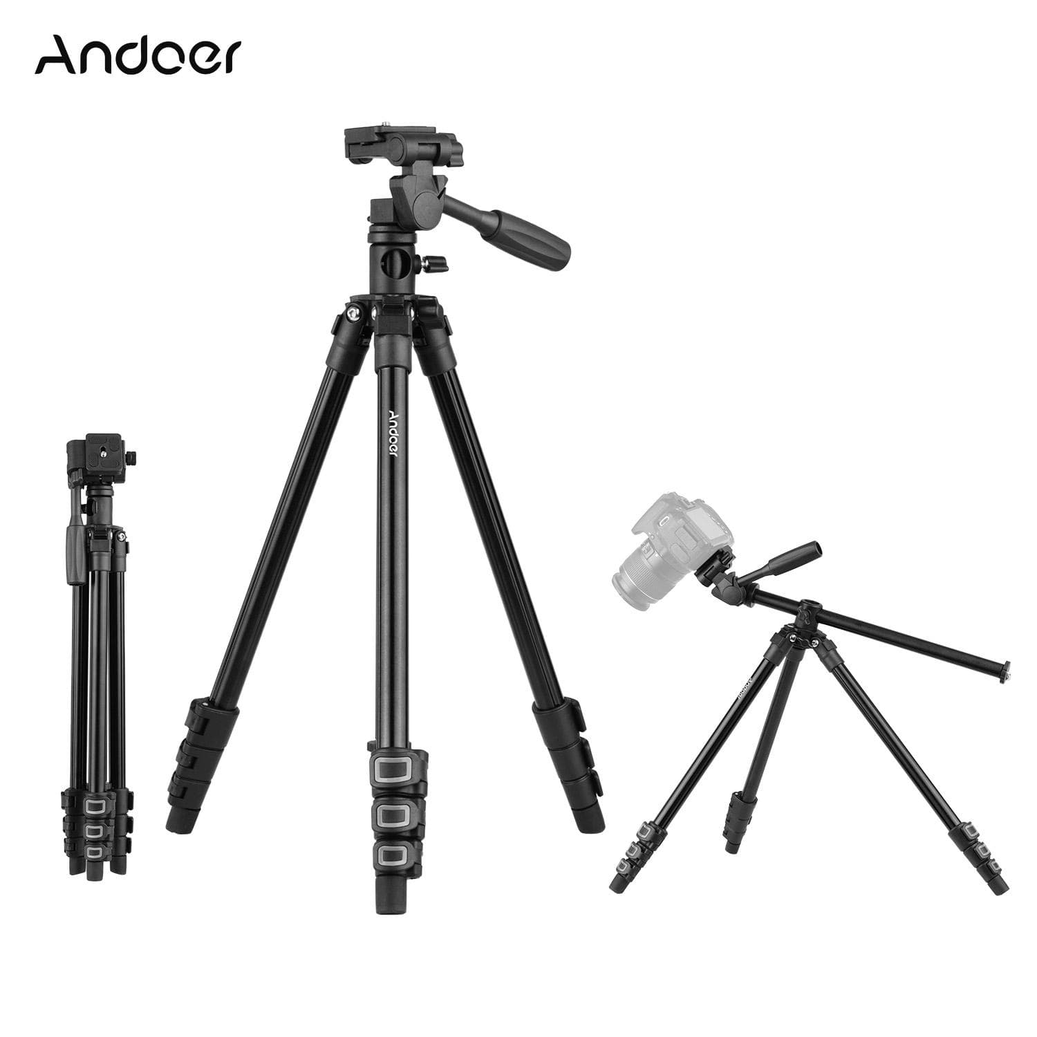 Q160HA Professional Video Tripod Horizontal Mount Heavy Duty Camera Tripod with 3-Way Pan black
