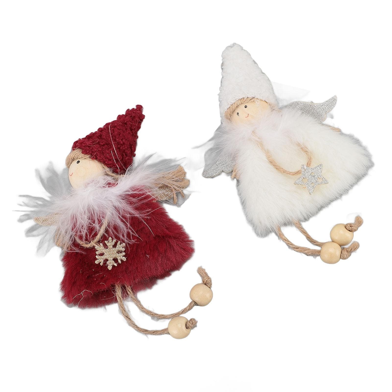 2Pcs Xmas Tree Plush Ornaments Mini Soft Door Wall Hanging Girl Doll House Decoration White Red