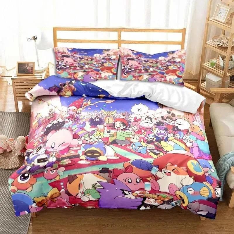 3D Printed Kawaii Cartoon Kirbys Bedding Set Single Twin Full Queen King Size Bed Set Adult Kid Bedroom Bedding Gift 140x210cm 2pcs