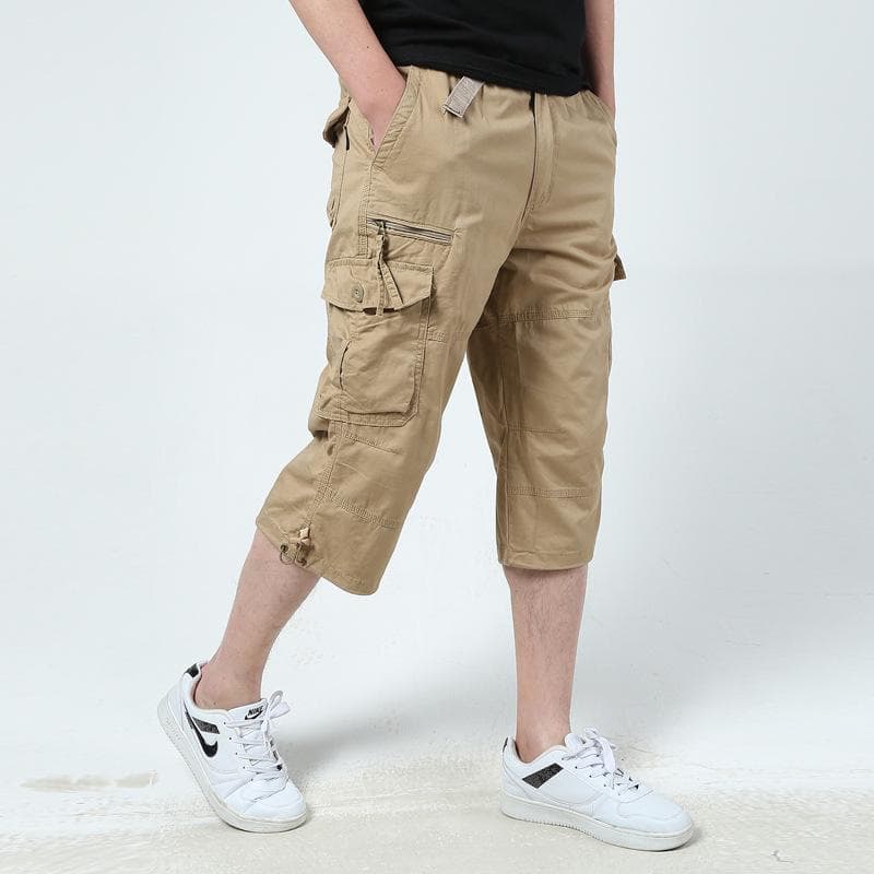 Men’s Long Cargo Shorts Durable Cotton Work Shorts with Multi Pockets 4XL khaki
