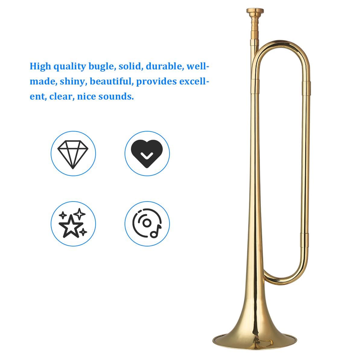 Brass C Bugle Call GoldPlated Trumpet Cavalry Horn with Mouthpiece Musical Instrument for Beginners School Band Military Orchestra (18.7 Inch) gold