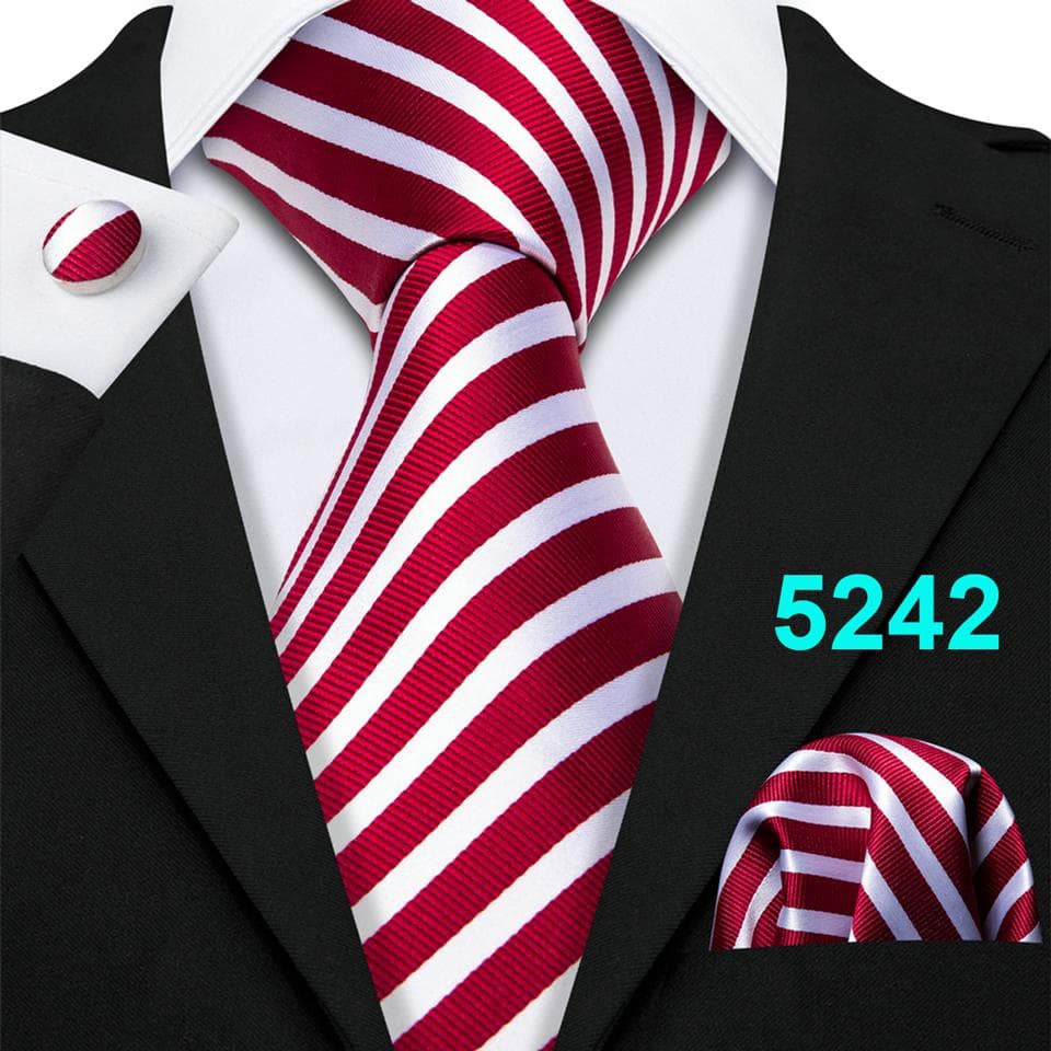 Barry.Wang Mens Tie Set Jacquard Striped Silk Necktie Pocket Square Cufflinks Set N-5242
