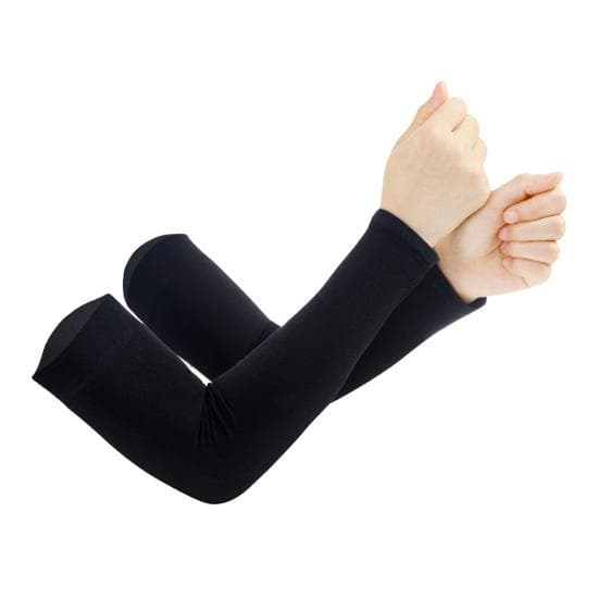 2 Pairs UV Protection Arm Sleeves Solid Color High Elastic Super Soft Breathable Sweat-absorbent Quick-drying Outdoor Sports Arm Sleeves B black