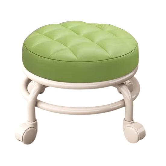 Low Height Rolling Stool with 360 Degrees Wheels Faux Leather Sponge Filled Cushion Modern Home green