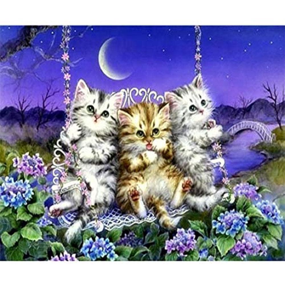 Round Drill 5D DIY Diamond Painting Cats on swing Diamond Embroidery Cross Stitch 20X30CM