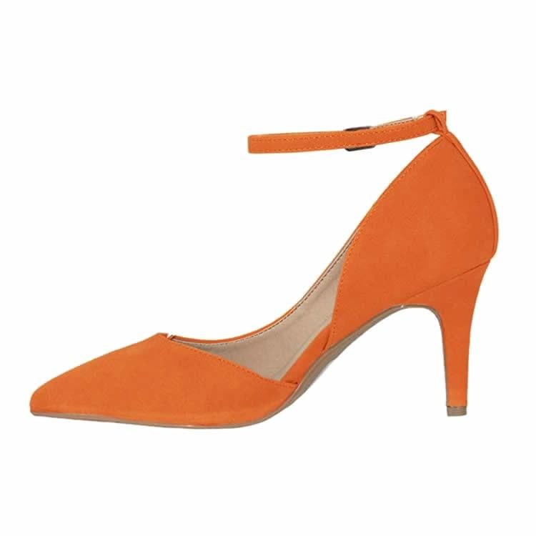 Women's 80mm Velvet Toe Ankle Strap D‘orsay Pumps High Heels Pump Party Wedding Dress Shoes shoe 38 orange