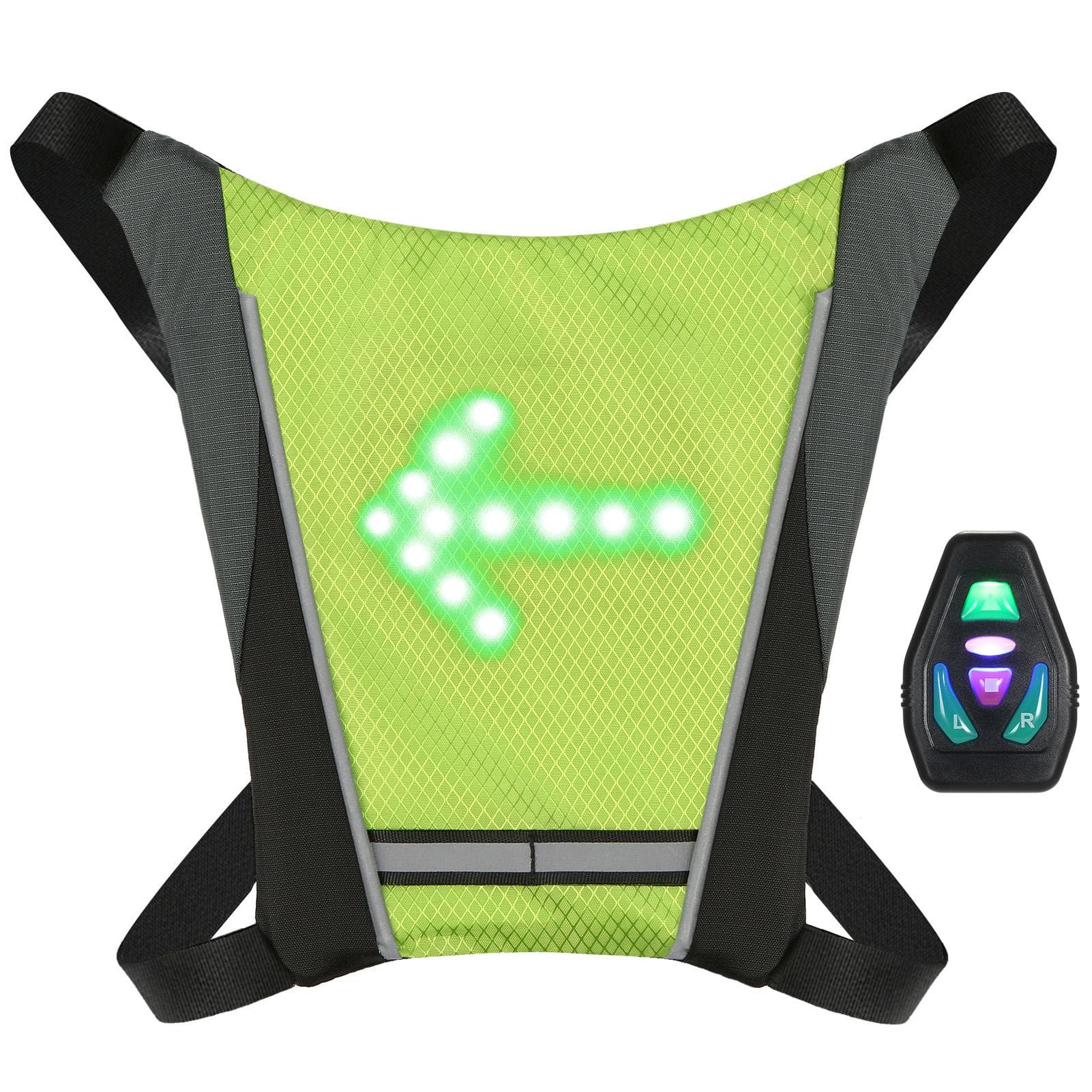 LED Turn Signal Bike Pack USB Rechargeable Reflective Vest Backpack with Direction Indicator Safety yellow