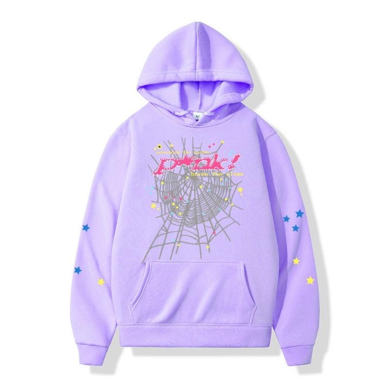 Autumn Winter Spider Web Hip Hop Singer Printed Versatile Hoodie Loose Casual Hoodies & Sweatshirts Men’s S light purple