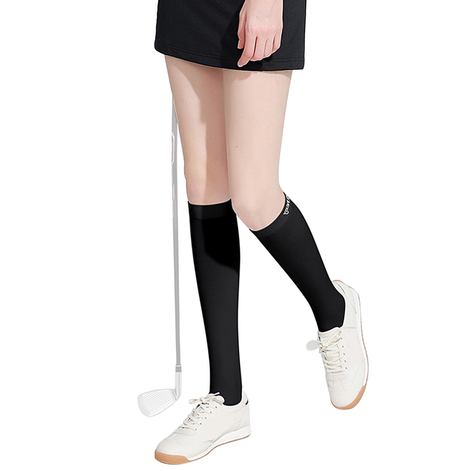 1 Pair Leg Sleeves Women Icy Leg Socks Sun Guard Cool Golfing Stockings Short Type black