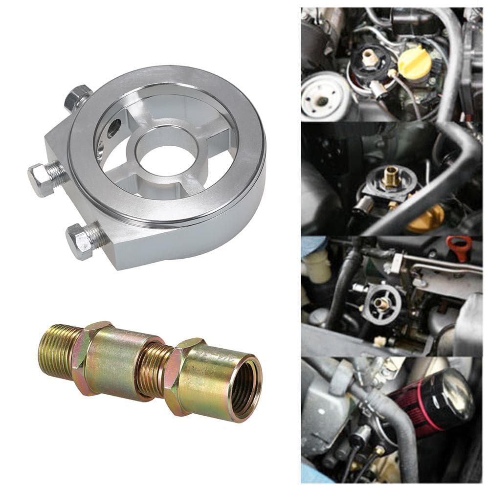 Universal Car Oil Filter Cooler Sandwich Plate Adapter for Oil Temperature & Oil Pressure white