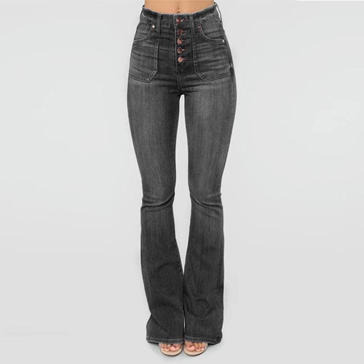 Women's Bell Bottom High Waist Fitted Denim Jeans XS black