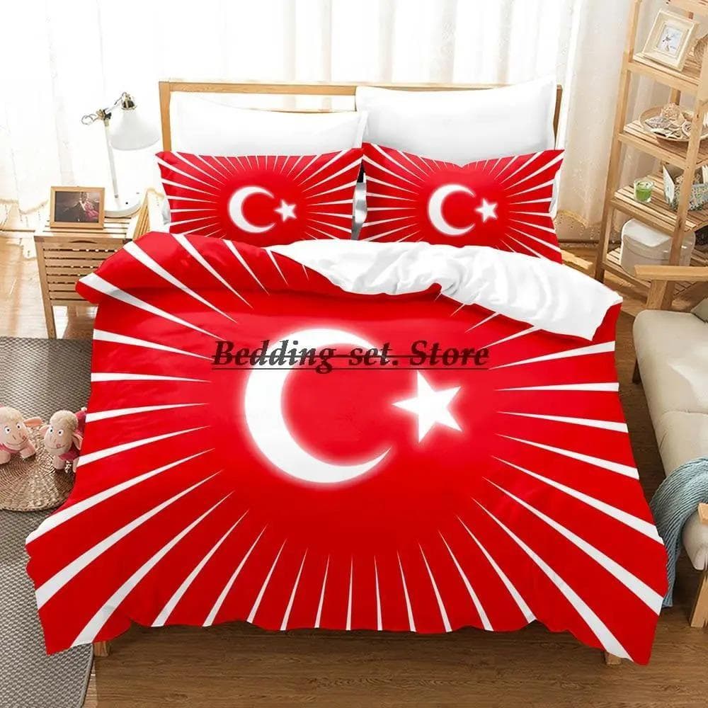 Turkey Flag Bedding Set Single Twin Full Queen King Size Bed Set Aldult Kid Bedroom Duvetcover Sets 3D Print Anime Bed Sheet Set EU Double 200x200cm