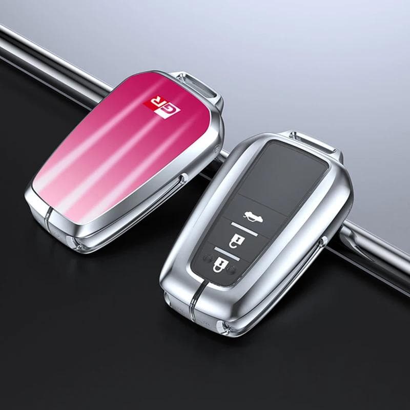 Car Metal Alloy Key Remote Cover Shell For GR Sport Gazoo Racing C-HR RAV4 Mirai Avensis Prado Auto Accessories Styling B pink