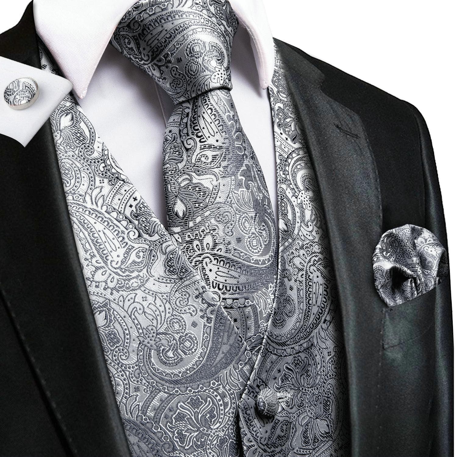 50 Colors Mens Vest Sleeveless V-Neck Pockets Waistcoat Tie Set Wedding Casual 2XL