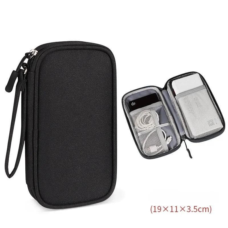 Portable Cloth Cable Organizer Storage Bag for Power Bank Digital Cable and Earphone Waterproof black