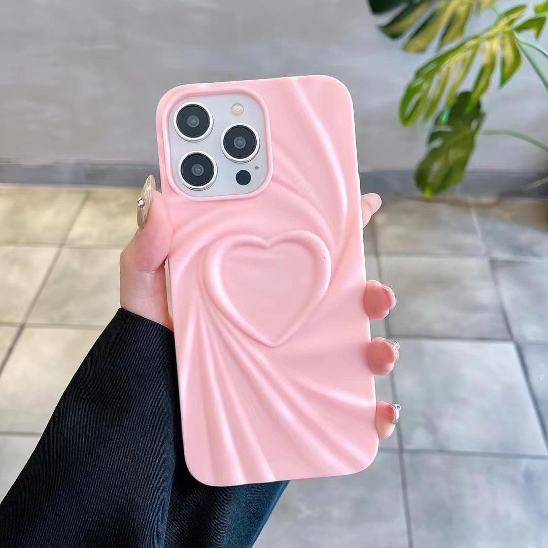 Applicable To IPhone16ProMAX Three-dimensional Love Mobile Phone Case Simple Apple 15 Matte Pleated Skin Feeling 14/13 iPhone11