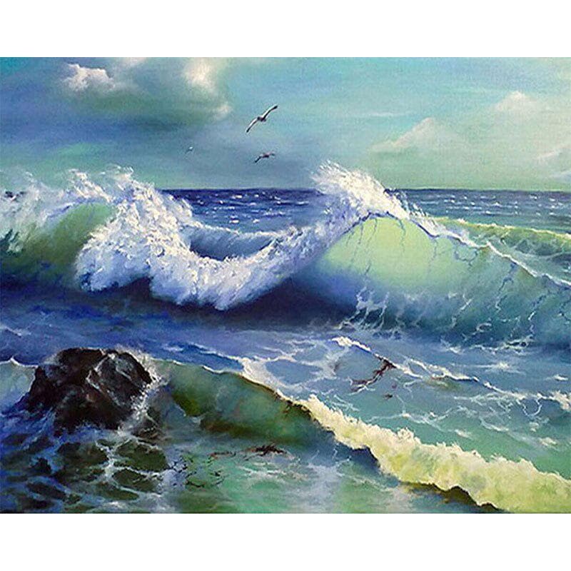 Diamond Painting Cross Stitch Sea Waves Home Decor Full Round Rhinestone Mosaic Diamond Embroidery 20X30CM