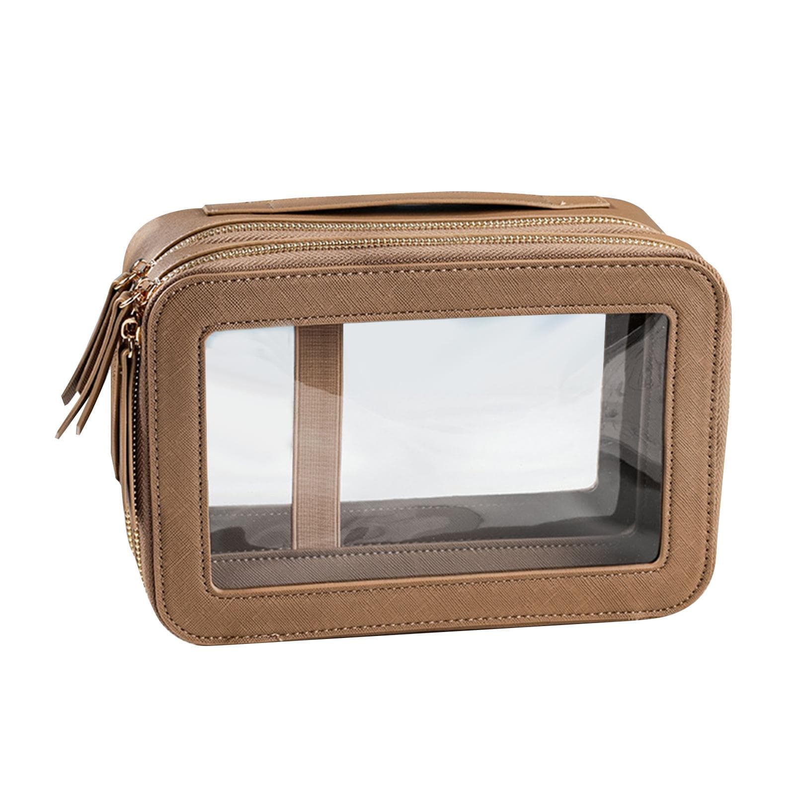 Transparent Women s Toiletry Bag Business Travel Waterproof Storage Large Capacity Handheld PU coffee