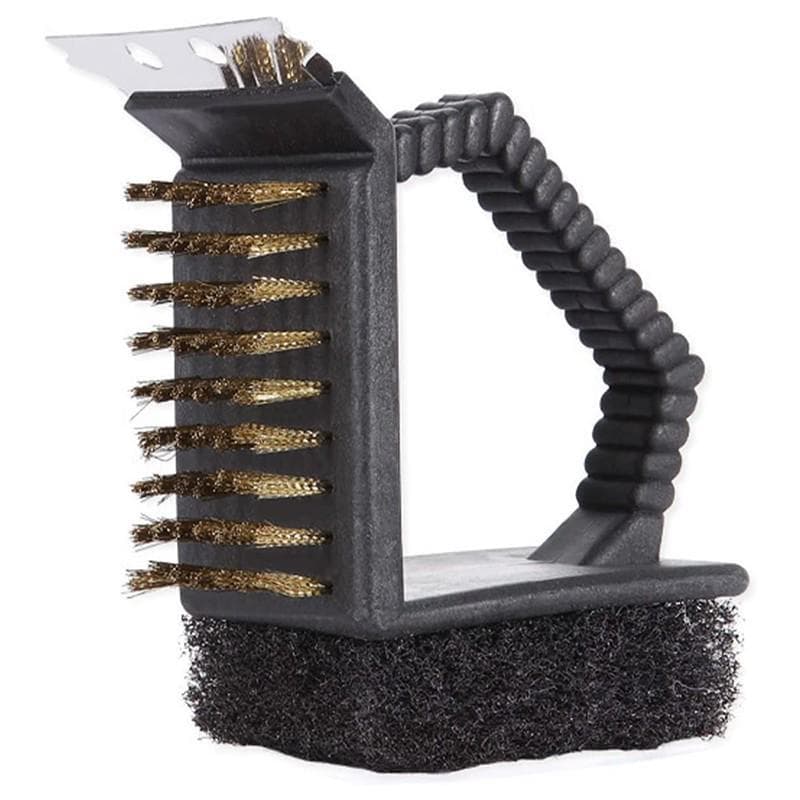 3 In 1 BBQ Grill Cleaning Brush Barbecue Grill Cleaning Kit Cleaner Tool With Integral Steel Scraper Metal Bristles And Sponge
