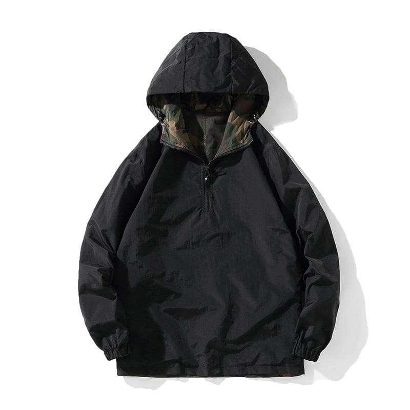 Wear on Both Sides Black Hoodies Streetwear Military Camouflage Jacket Men Korean Style Fashions Sweatshirt Harajuku Clothes M