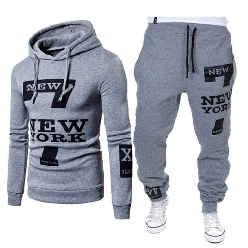Spring Autumn Fashion Long Sleeve Hoodies+Pants Men's Casual Letter Print Set Sweater Suit Sport Suits XXXL grey