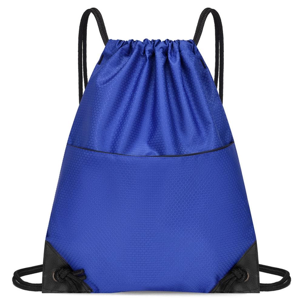 Drawstring Backpack Bag Waterproof Oxford Cloth Draw String Back Sack with Zip Pocket for Sports royal blue