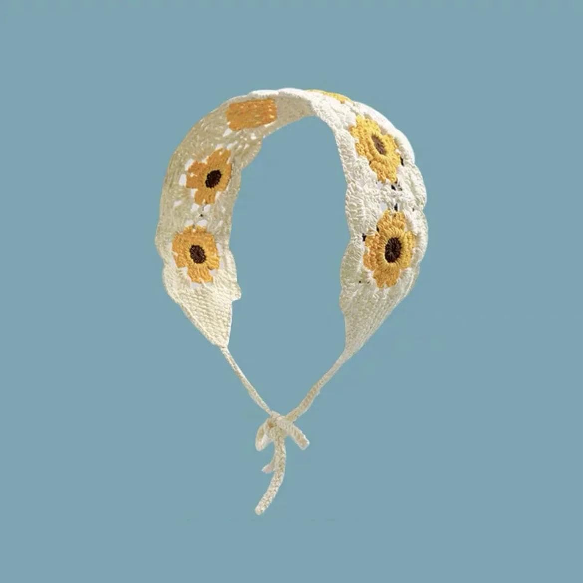 Ins Sunflower Headband Crochet Hair Bands for Hair Accessories Bandana Items ivory