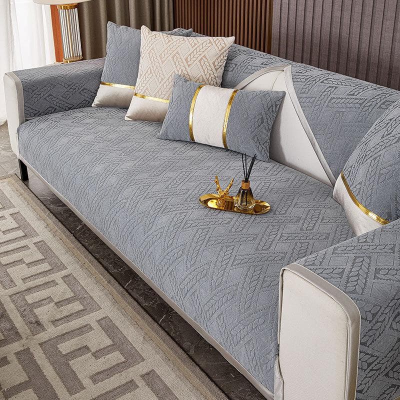 Chenille Sofa Cushion Four Seasons Universal Anti-slip Solid Color Couch Cover Leather Sofa Cover Geometry Wheat Ear Sofa Cover 70x70cm 1pcs
