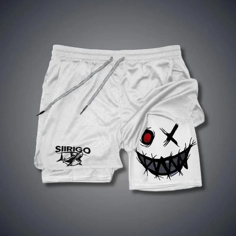Summer Holiday Men's Smiley Face Printed Shorts Double Layer Fitness Holiday Casual Beach Casual Pants 3XL