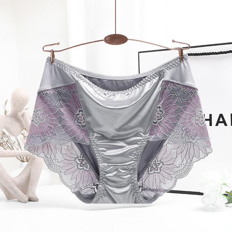 Women Lace Flowers Panties Sexy Hollow Temptation Silk Breathable Underwear Tummy Mid Waist Butt Lift Briefs Intimate Panty XL