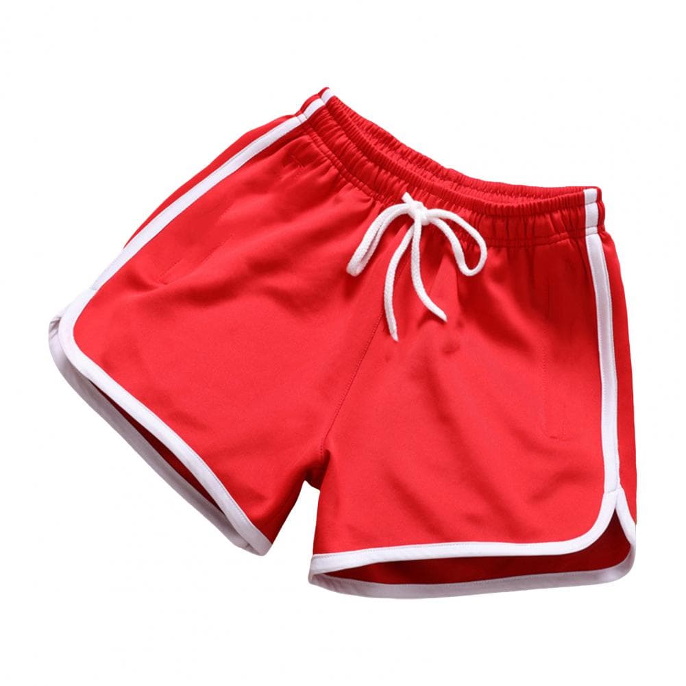 Men Summer Shorts Drawstring Elastic Waist Loose Solid Color Sport Pants Thin Above Knee Length Beach Trousers Daily Casual Jogg M red