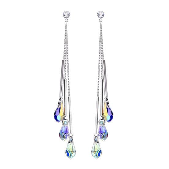 Women Faux Crystal Long Tassel Earrings Statement Bridal Wedding Jewelry white/golden