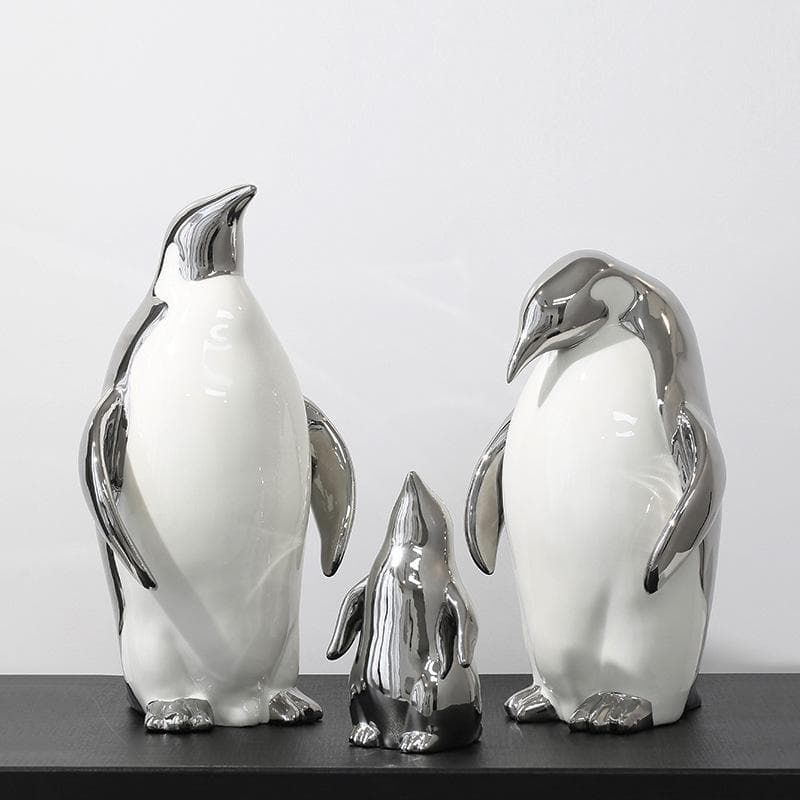 Light Luxury Penguin Ceramic Decoration Living Room Entrance TV Cabinet Home Decoration Office Wine Cabinet Soft Installation Crafts Silver Family