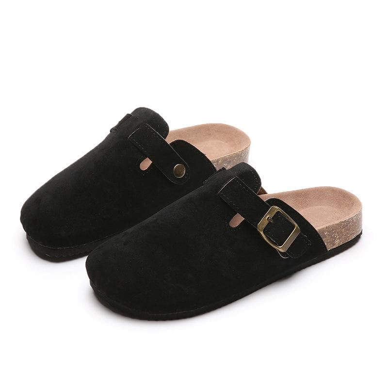 Fashion Boston Clogs Women's Casual Flat Suede Mules Slippers Cork Insole Sandals with Arch Support Outdoor Lovers Beach Sandals 44 black